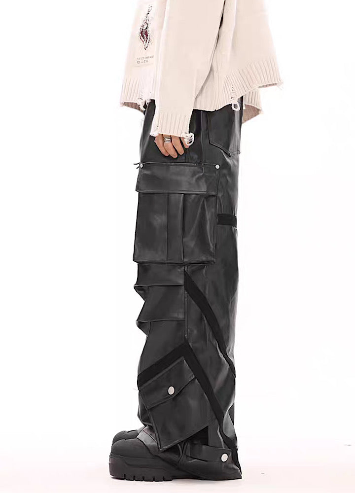 Multi-over pocket design break leather cargo pants  OR1014