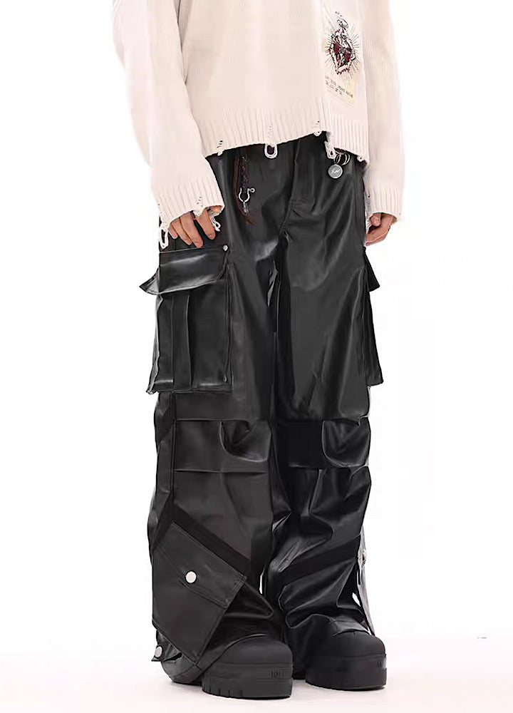Multi-over pocket design break leather cargo pants  OR1014