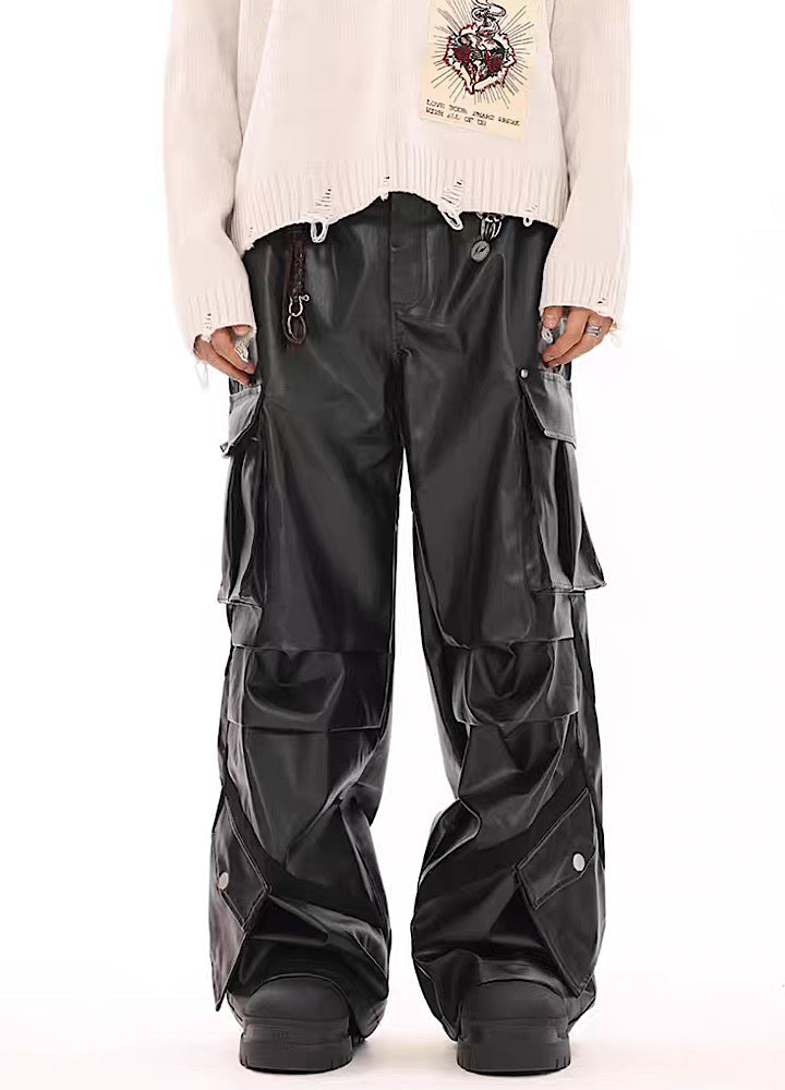 Multi-over pocket design break leather cargo pants  OR1014