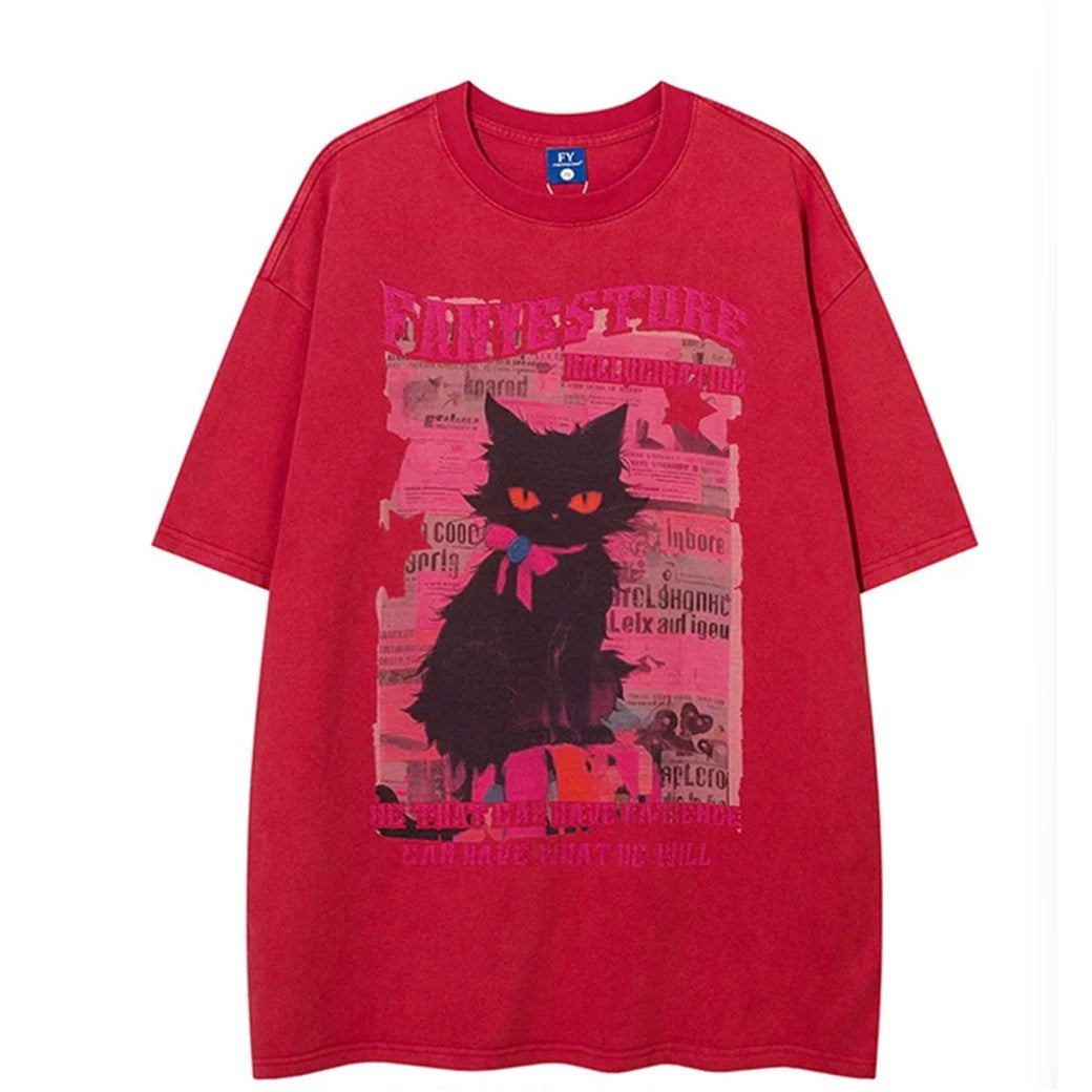 Cute black cat design animal short sleeve T-shirt  OR1015