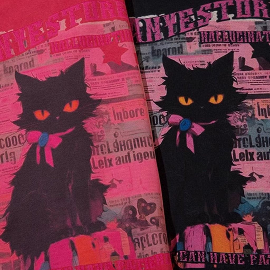 Cute black cat design animal short sleeve T-shirt  OR1015