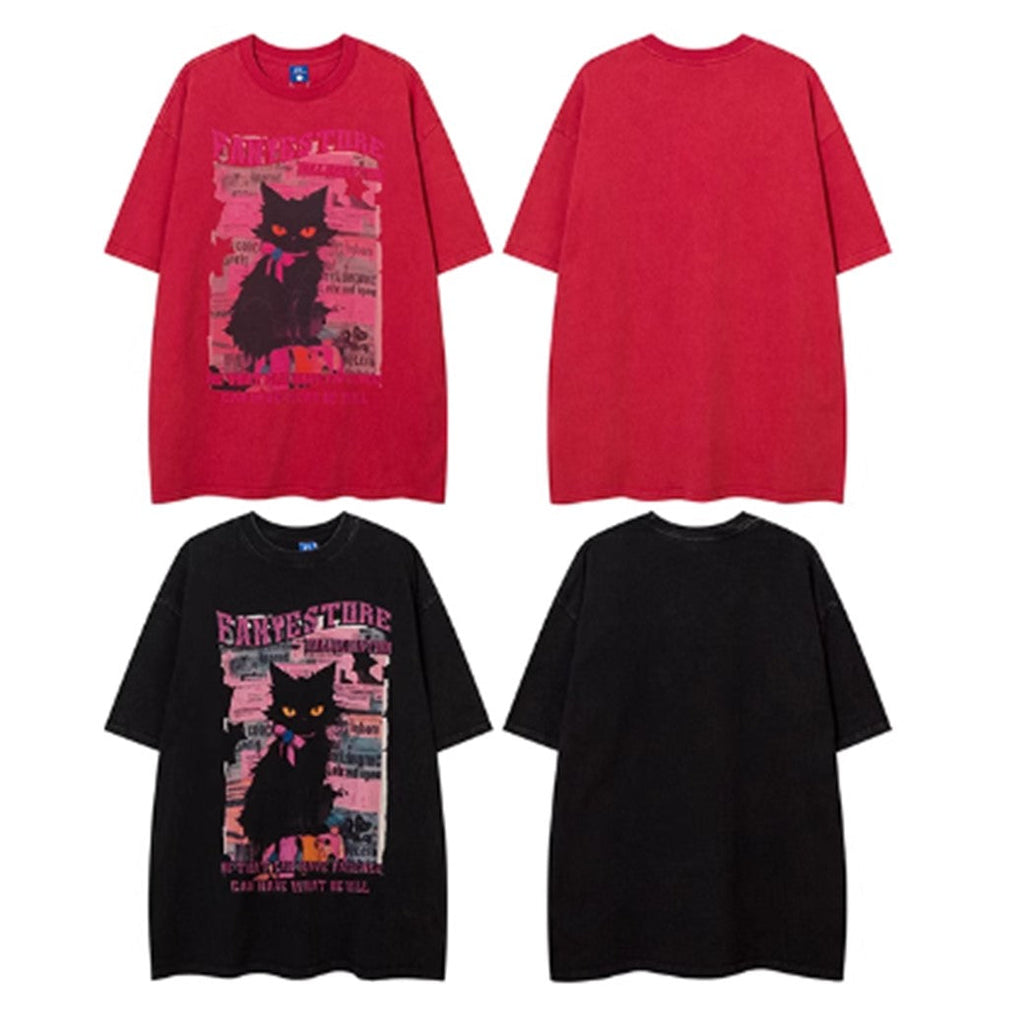 Cute black cat design animal short sleeve T-shirt  OR1015