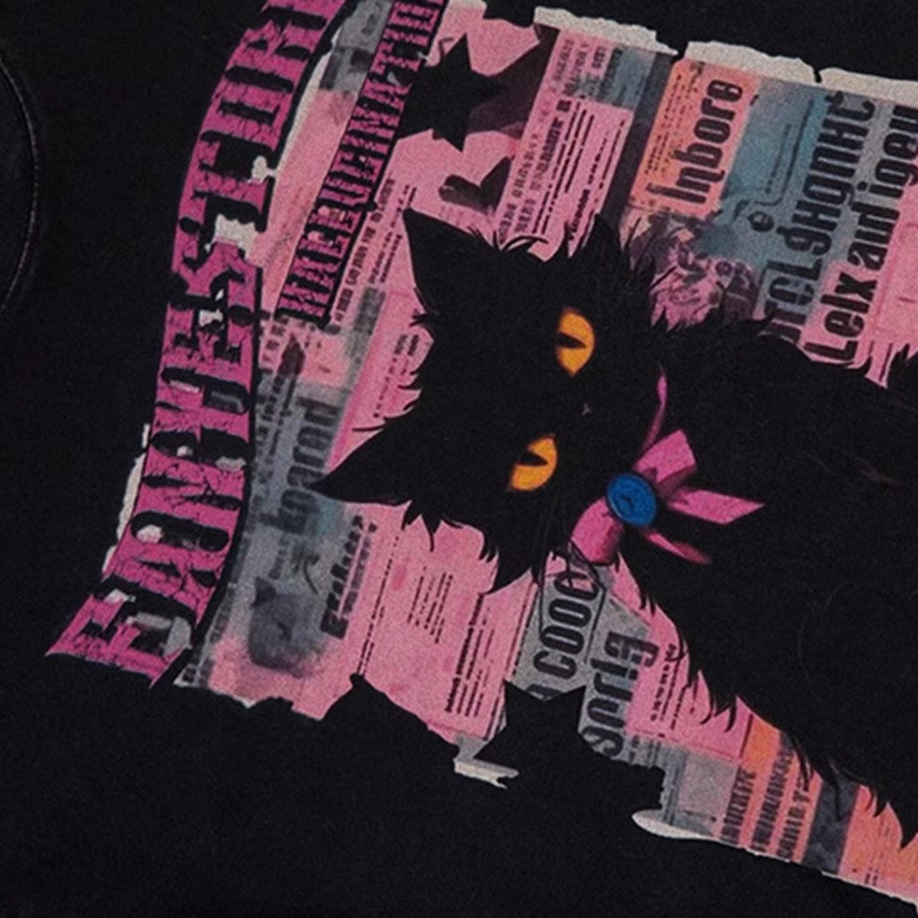 Cute black cat design animal short sleeve T-shirt  OR1015