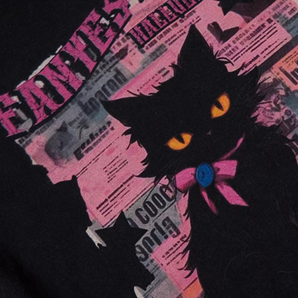 Cute black cat design animal short sleeve T-shirt  OR1015
