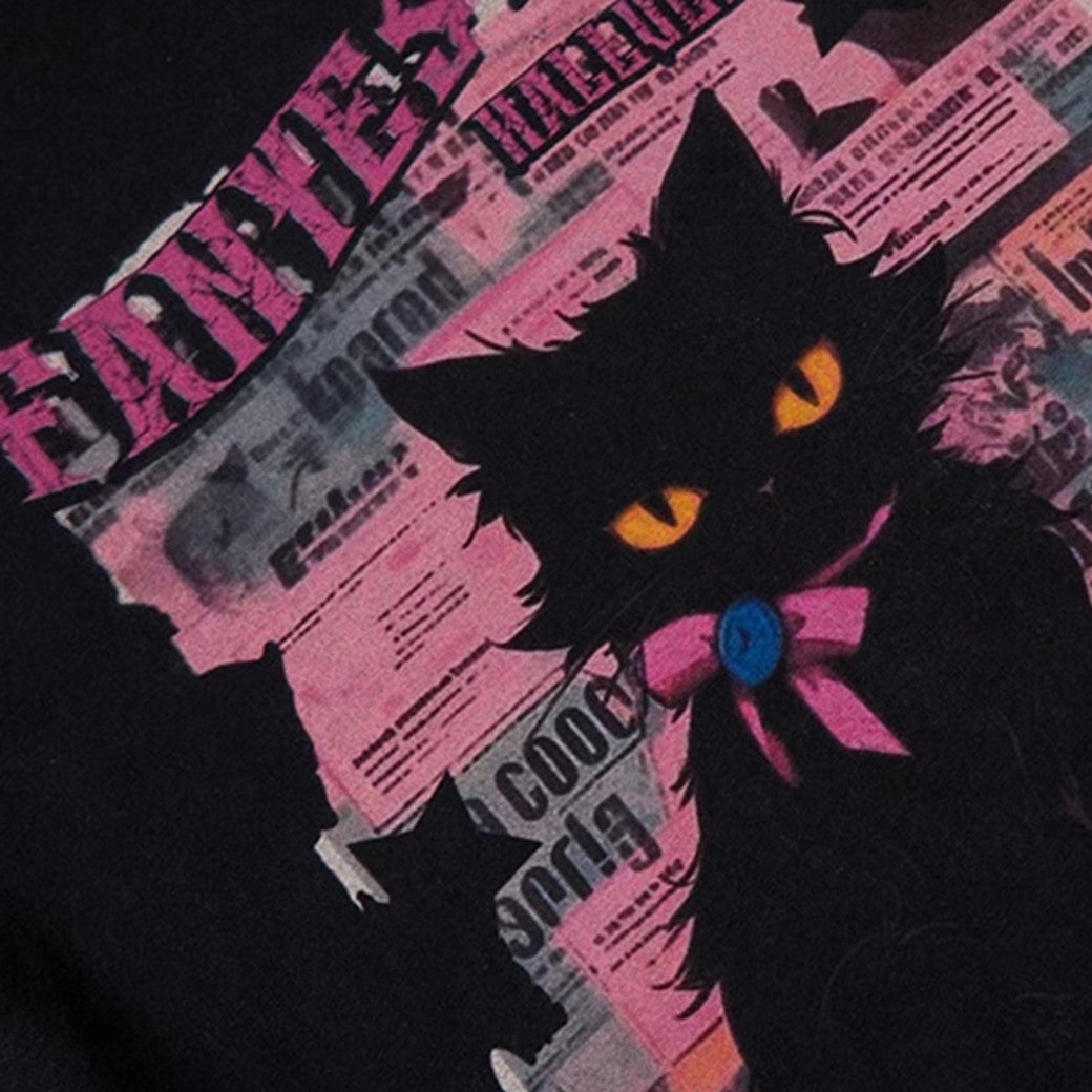 Cute black cat design animal short sleeve T-shirt  OR1015