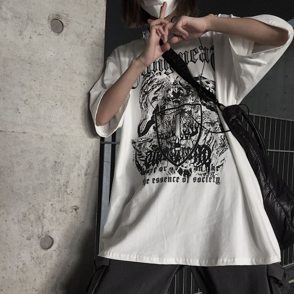 Letter print graphic loose short-sleeved T-shirt  OR1016