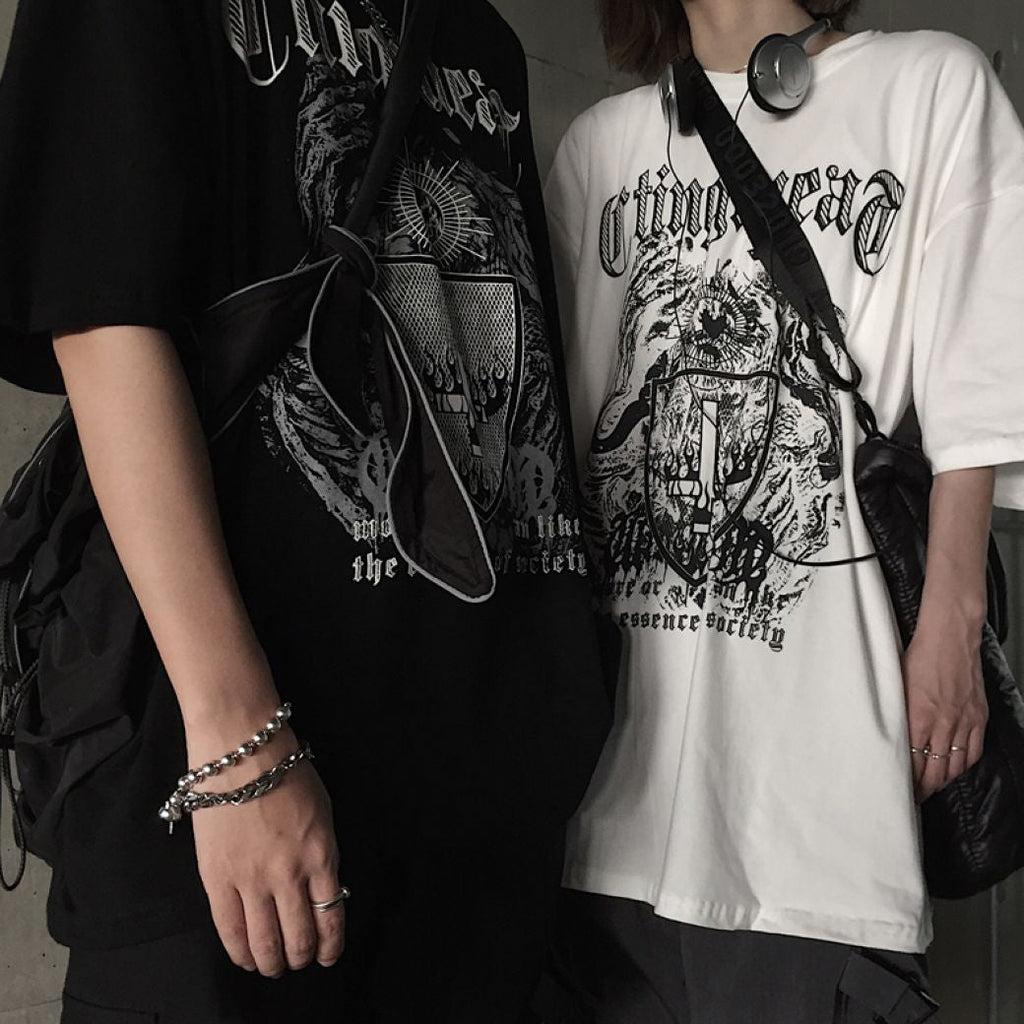 Letter print graphic loose short-sleeved T-shirt  OR1016