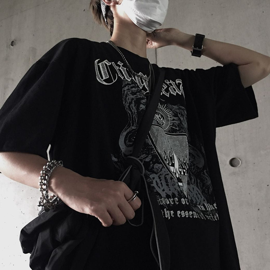 Letter print graphic loose short-sleeved T-shirt  OR1016