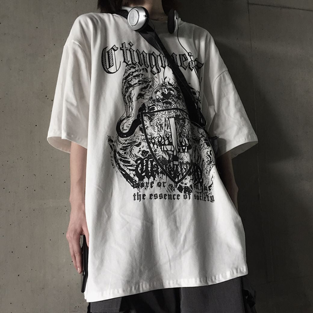 Letter print graphic loose short-sleeved T-shirt  OR1016