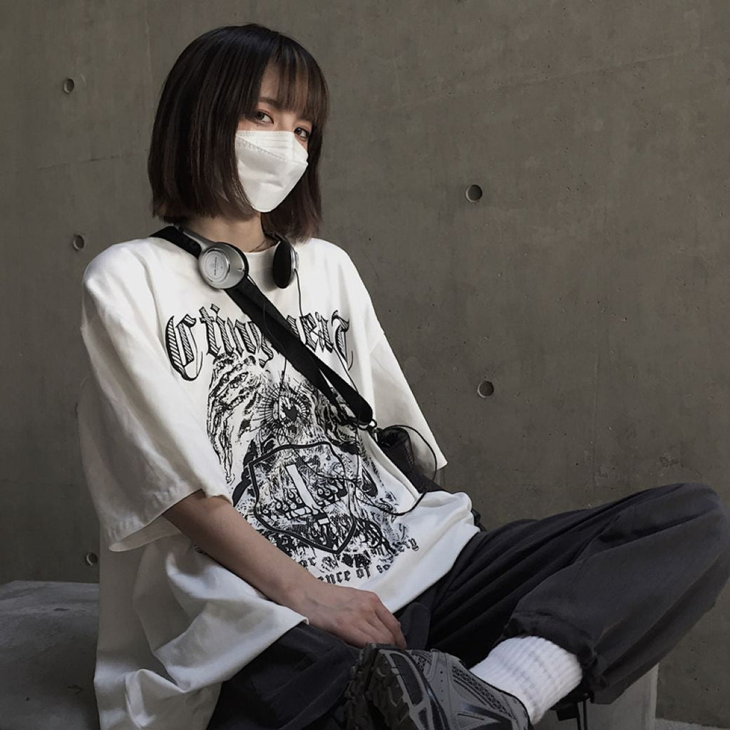 Letter print graphic loose short-sleeved T-shirt  OR1016