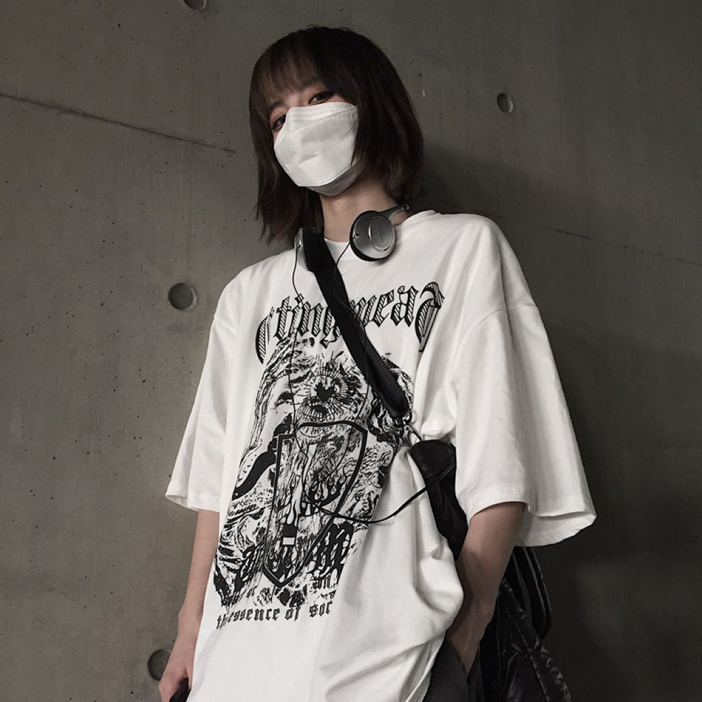 Letter print graphic loose short-sleeved T-shirt  OR1016