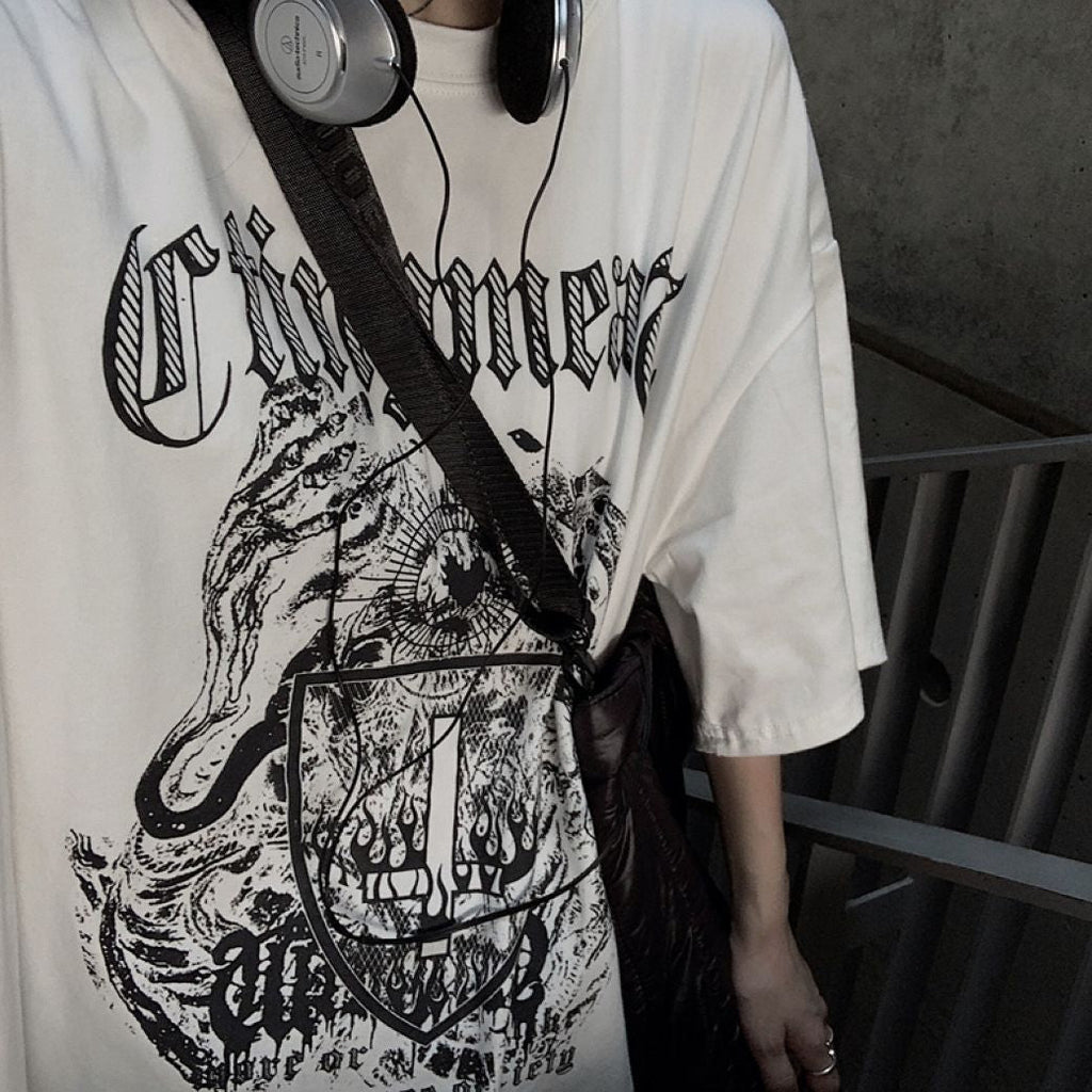 Letter print graphic loose short-sleeved T-shirt  OR1016