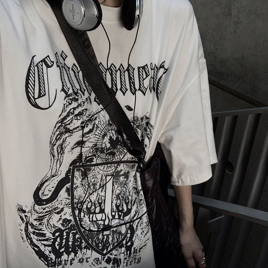 Letter print graphic loose short-sleeved T-shirt  OR1016