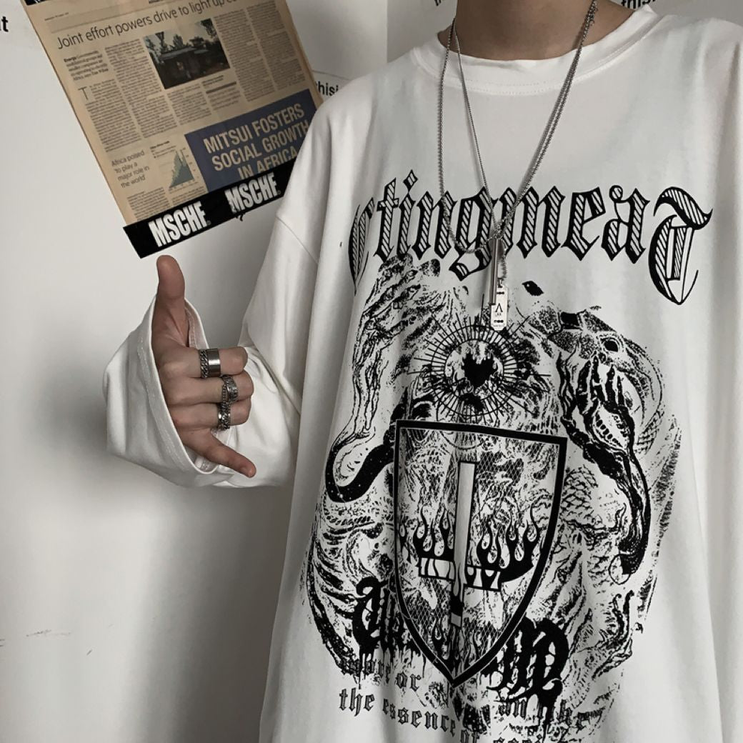 Letter print graphic loose short-sleeved T-shirt  OR1016