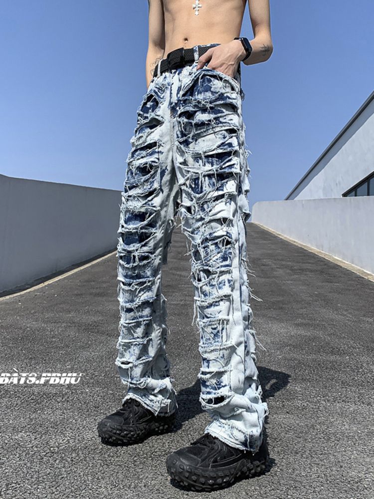 Distressed raw edge denim jeans  OR1017