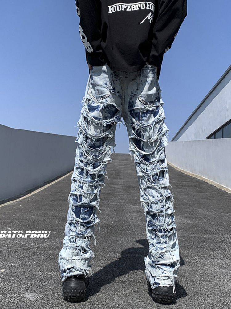 Distressed raw edge denim jeans  OR1017