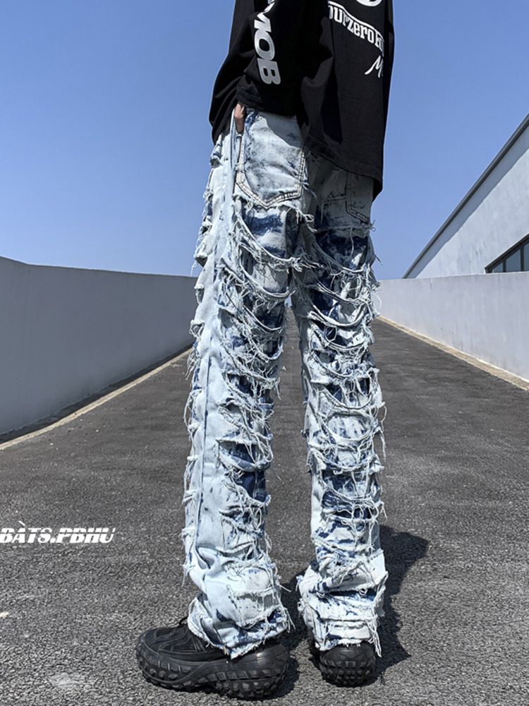 Distressed raw edge denim jeans  OR1017