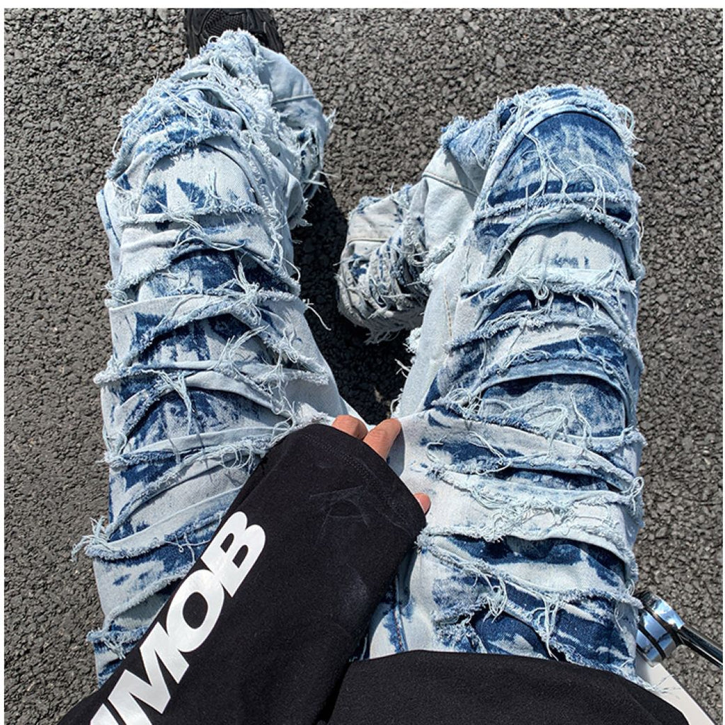 Distressed raw edge denim jeans  OR1017