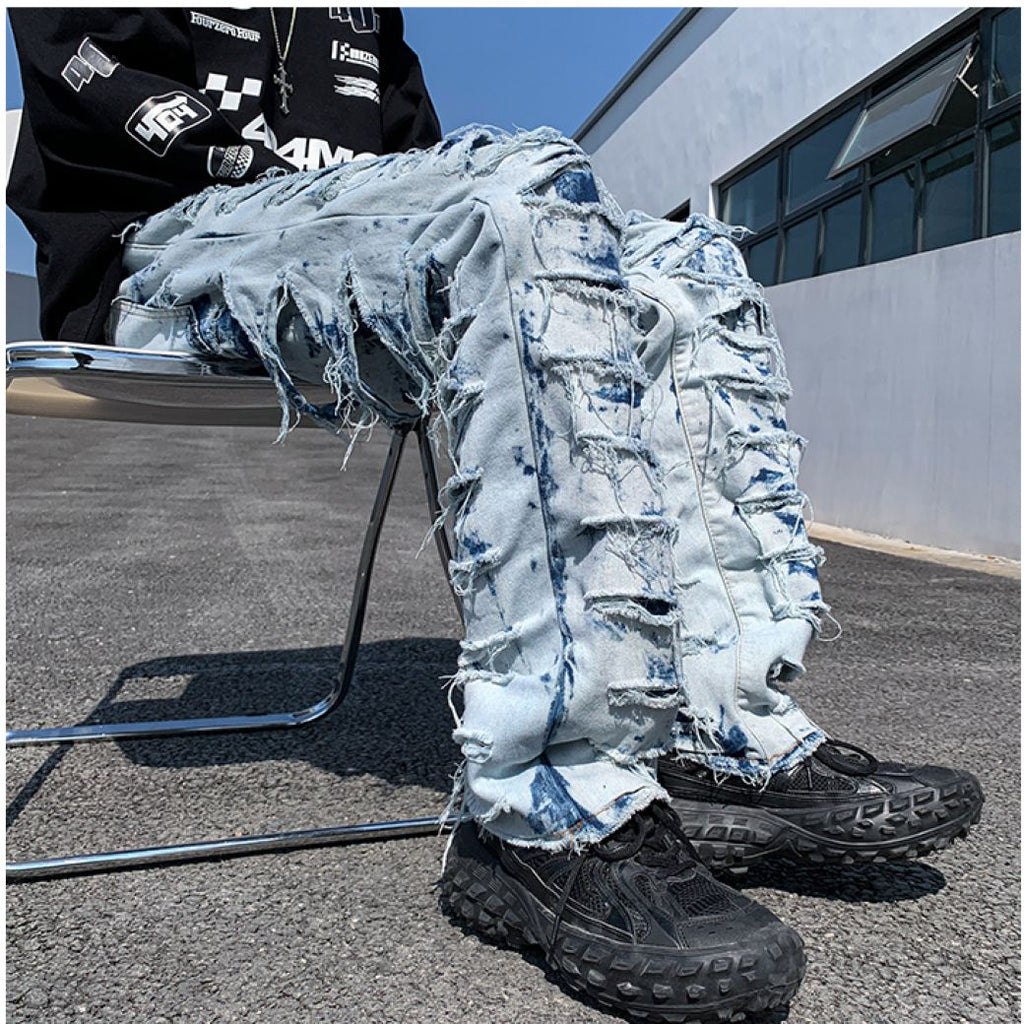 Distressed raw edge denim jeans  OR1017