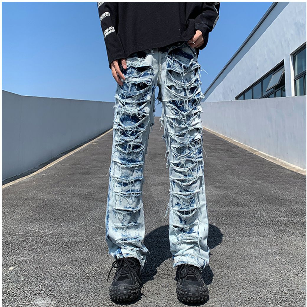 Distressed raw edge denim jeans  OR1017