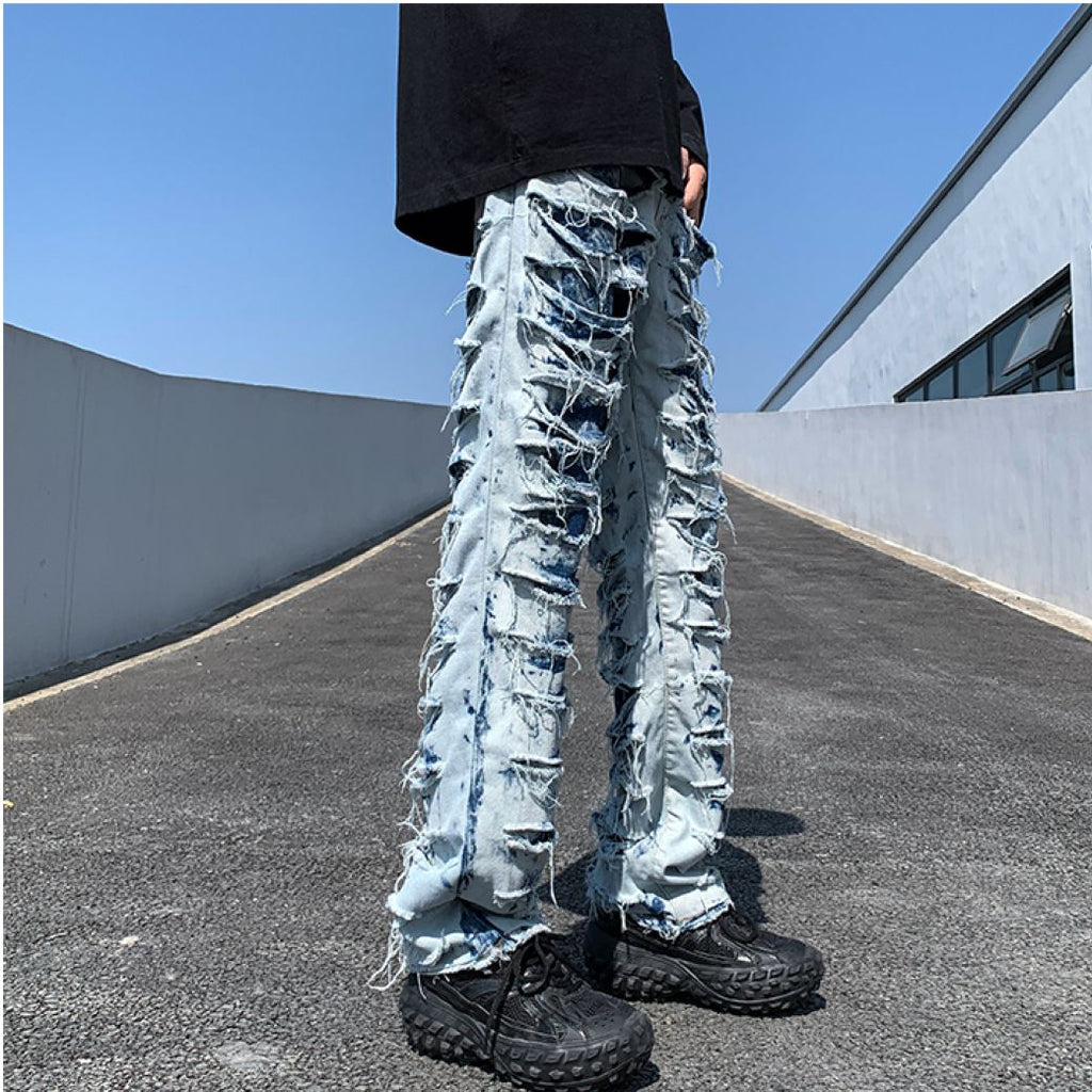 Distressed raw edge denim jeans  OR1017