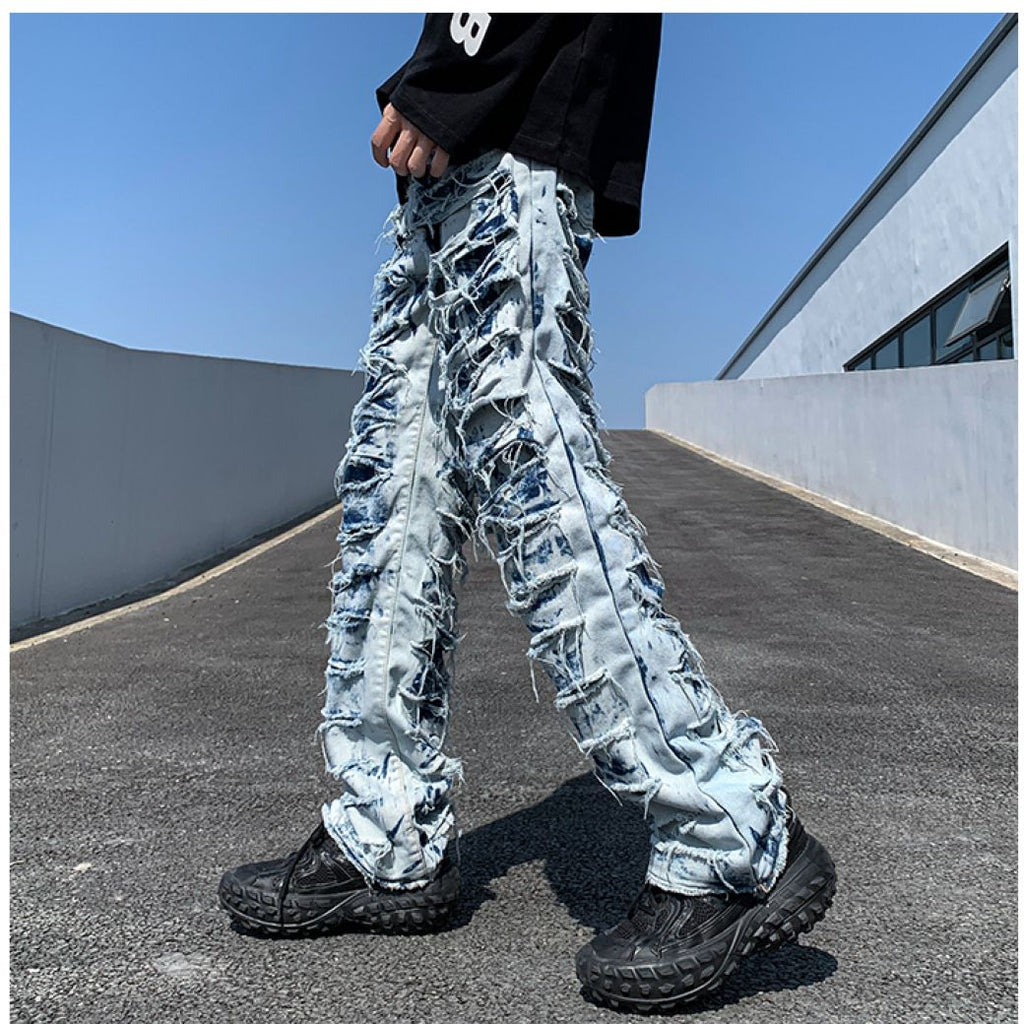 Distressed raw edge denim jeans  OR1017
