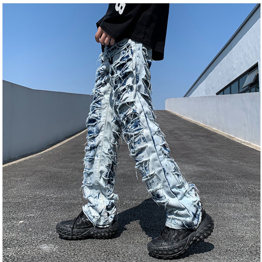 Distressed raw edge denim jeans  OR1017