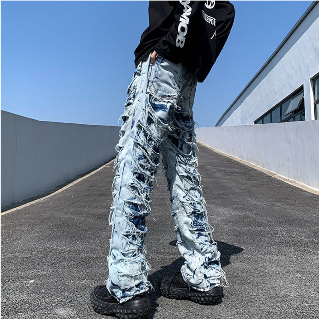 Distressed raw edge denim jeans  OR1017