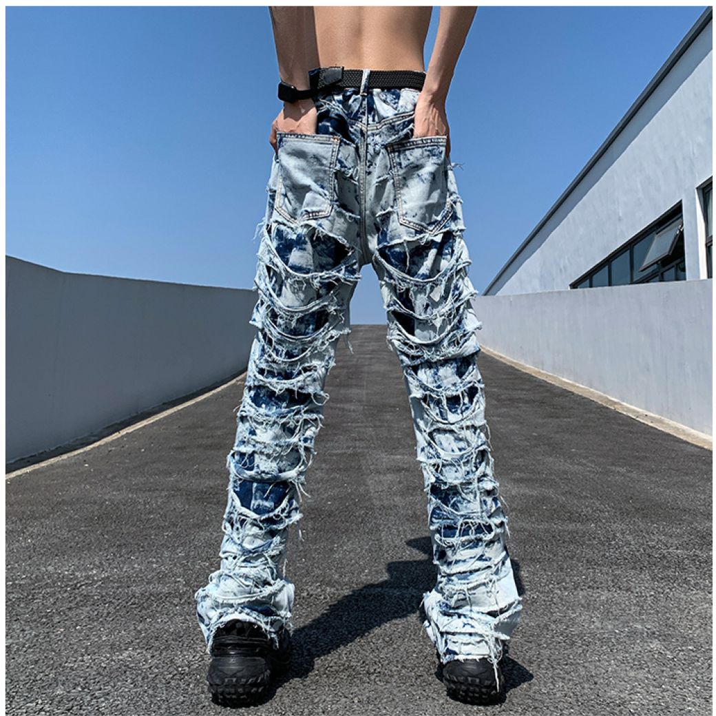 Distressed raw edge denim jeans  OR1017