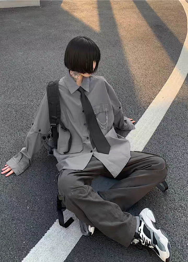 2way gimmick regular silhouette tie shirt  OR1018