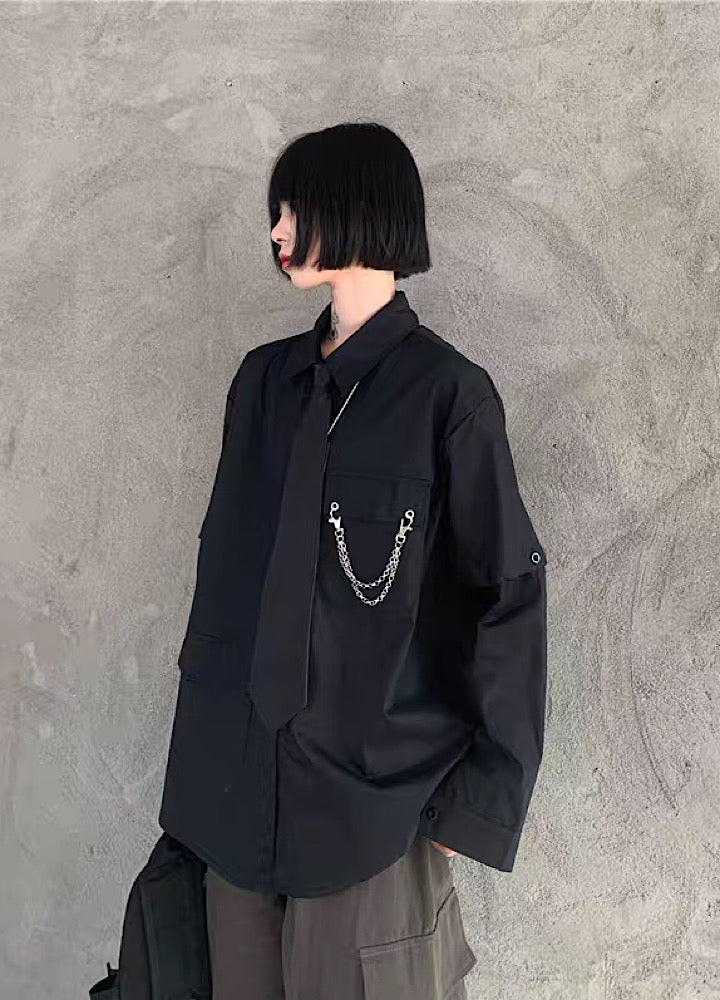 2way gimmick regular silhouette tie shirt  OR1018