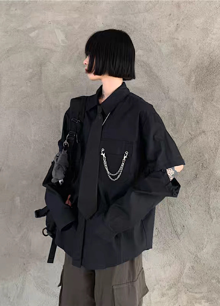 2way gimmick regular silhouette tie shirt  OR1018