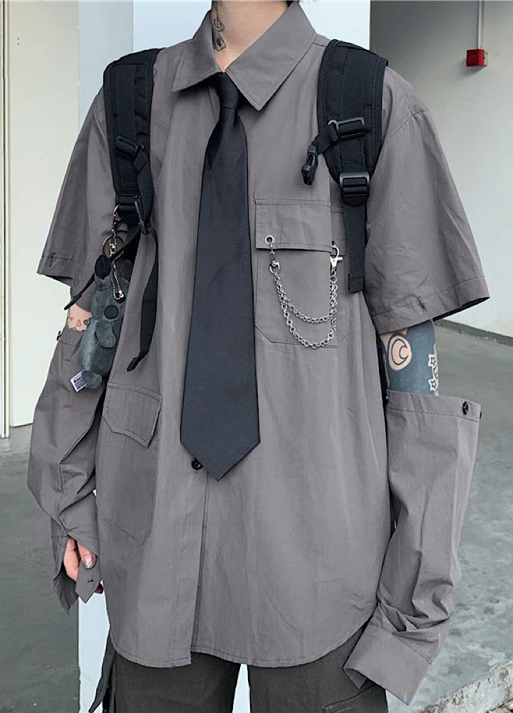 2way gimmick regular silhouette tie shirt  OR1018