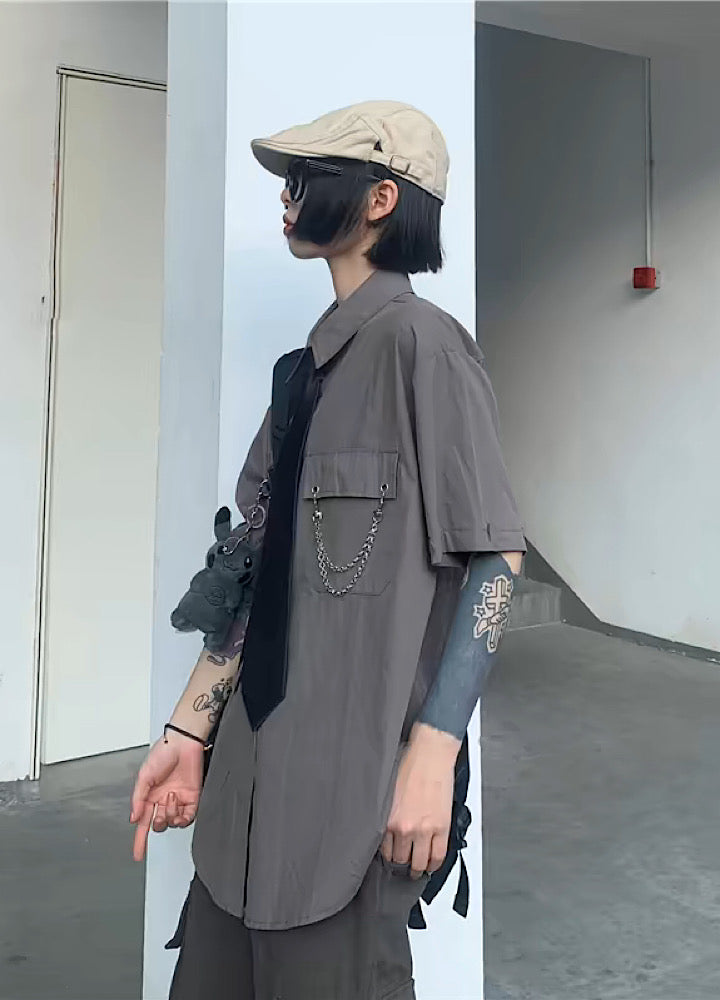 2way gimmick regular silhouette tie shirt  OR1018