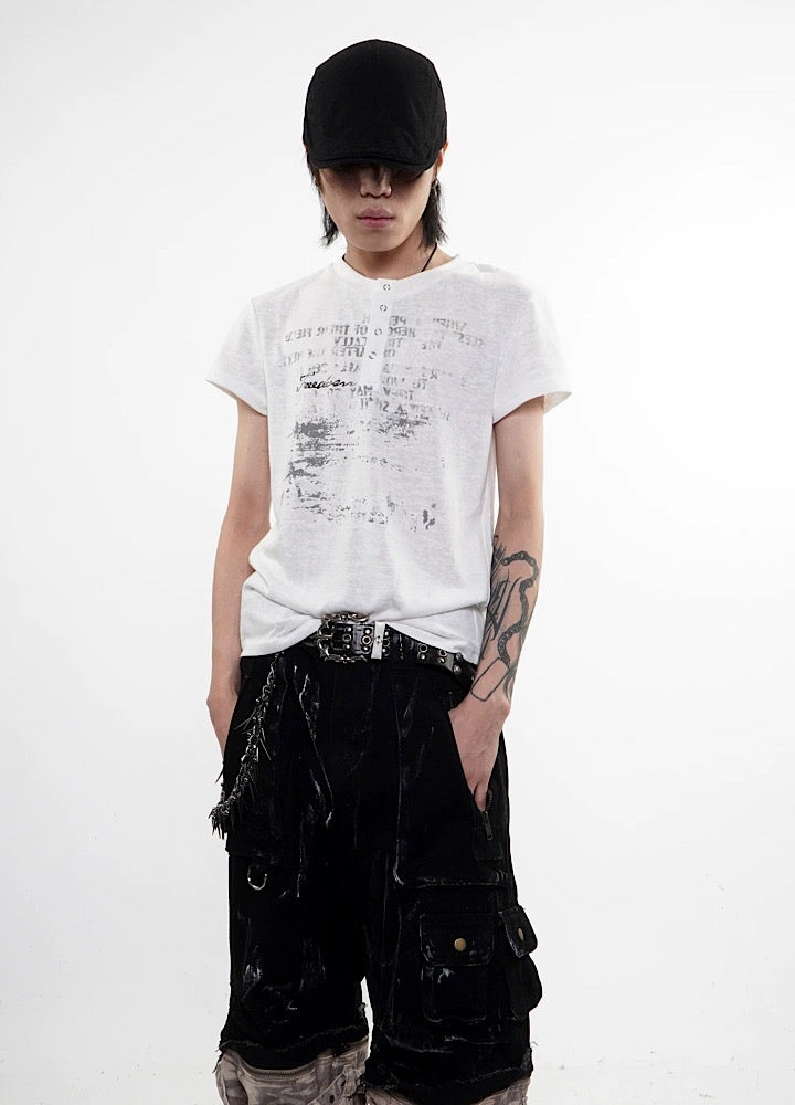 Punk graphic design slim street short-sleeved T-shirt  OR1019