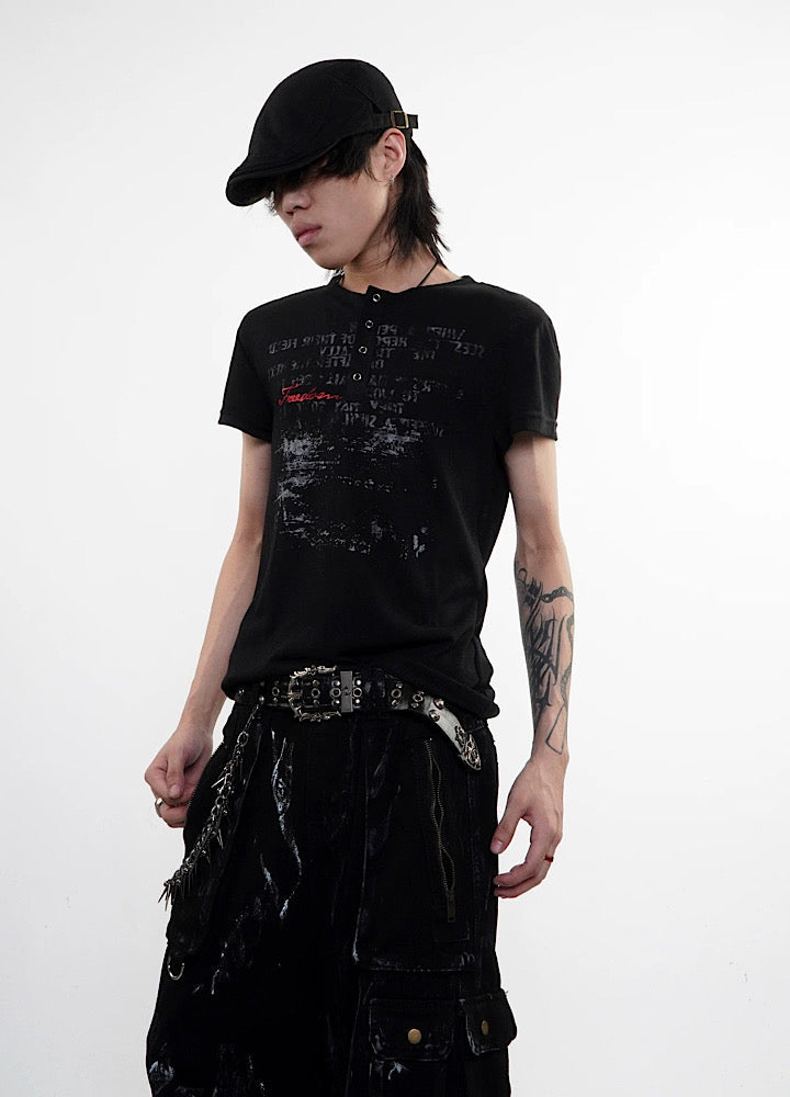 Punk graphic design slim street short-sleeved T-shirt  OR1019