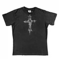 Grunge fade design cross style tight short sleeve T-shirt  OR1021