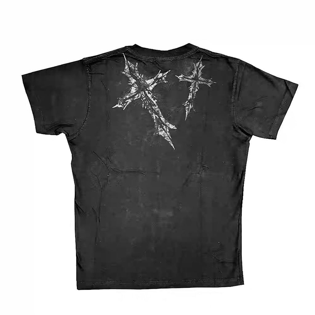 Grunge fade design cross style tight short sleeve T-shirt  OR1021