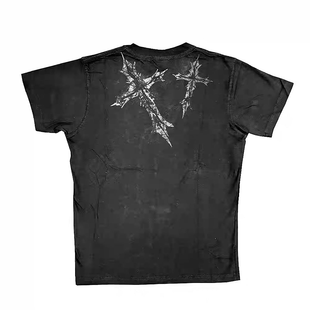 Grunge fade design cross style tight short sleeve T-shirt  OR1021