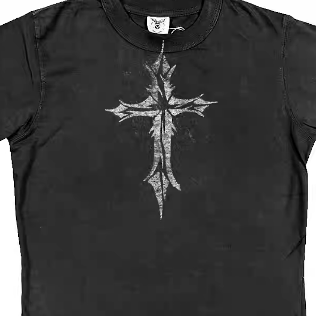 Grunge fade design cross style tight short sleeve T-shirt  OR1021