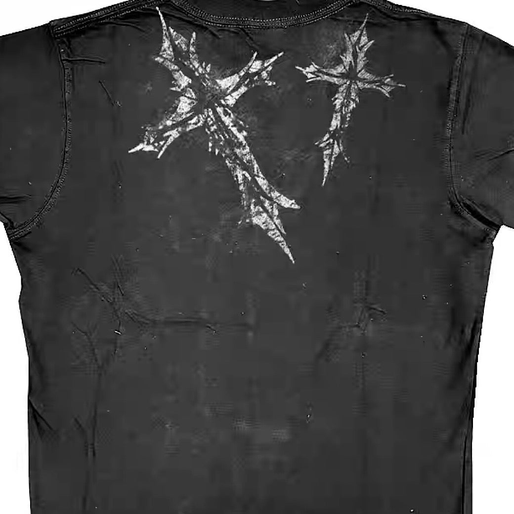 Grunge fade design cross style tight short sleeve T-shirt  OR1021