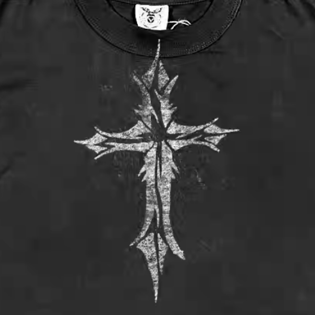 Grunge fade design cross style tight short sleeve T-shirt  OR1021