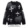 Random wash and cross design fully distressed knit sweater  OR1025