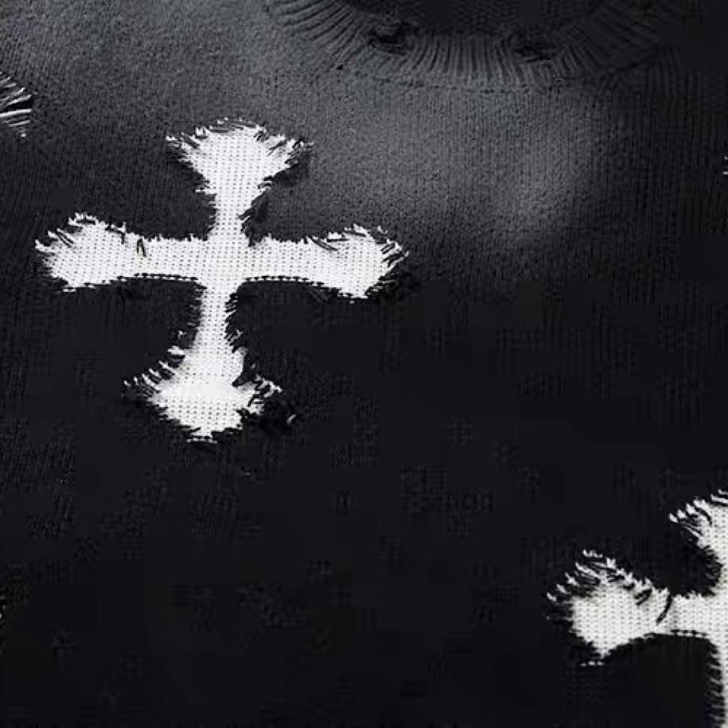Random wash and cross design fully distressed knit sweater  OR1025