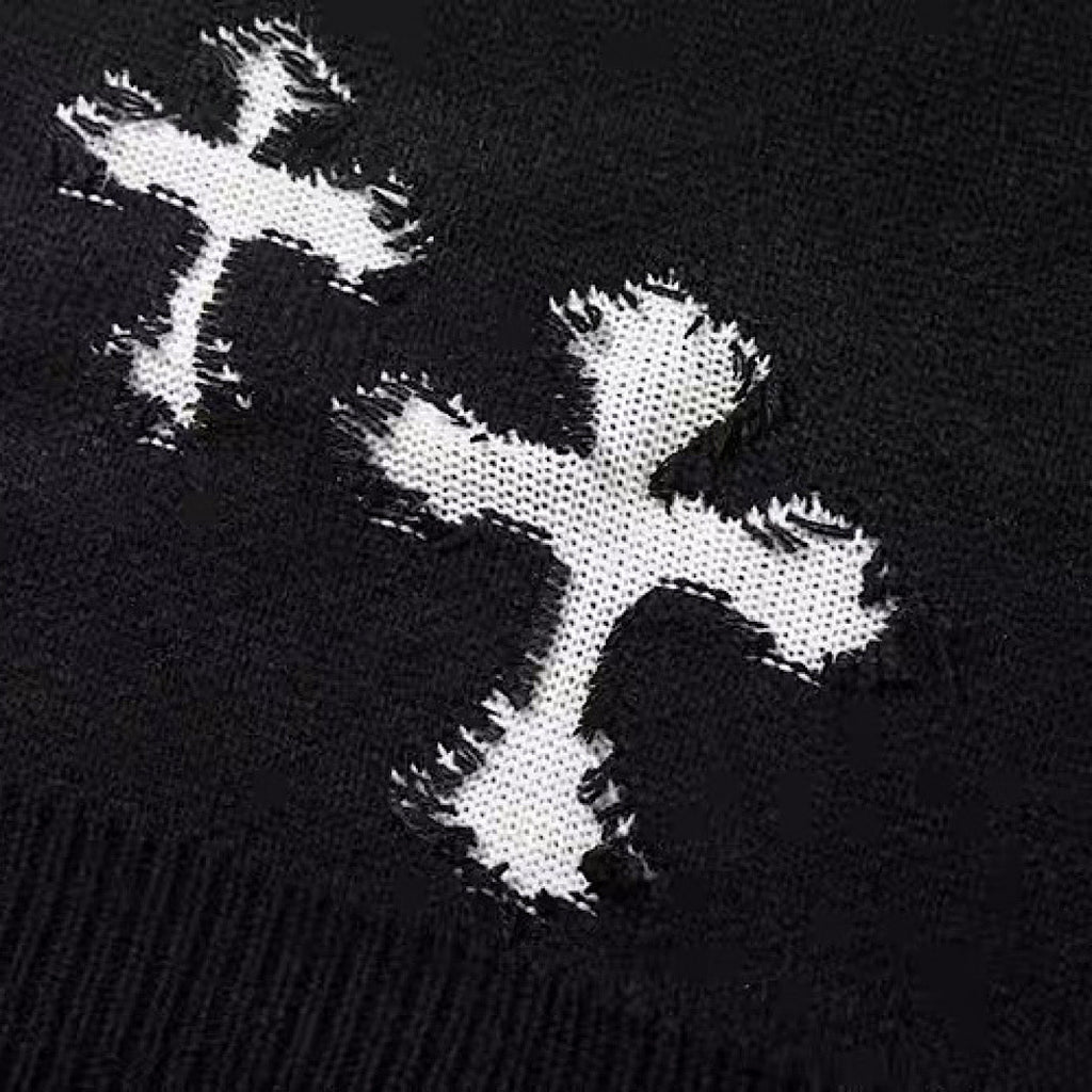 Random wash and cross design fully distressed knit sweater  OR1025