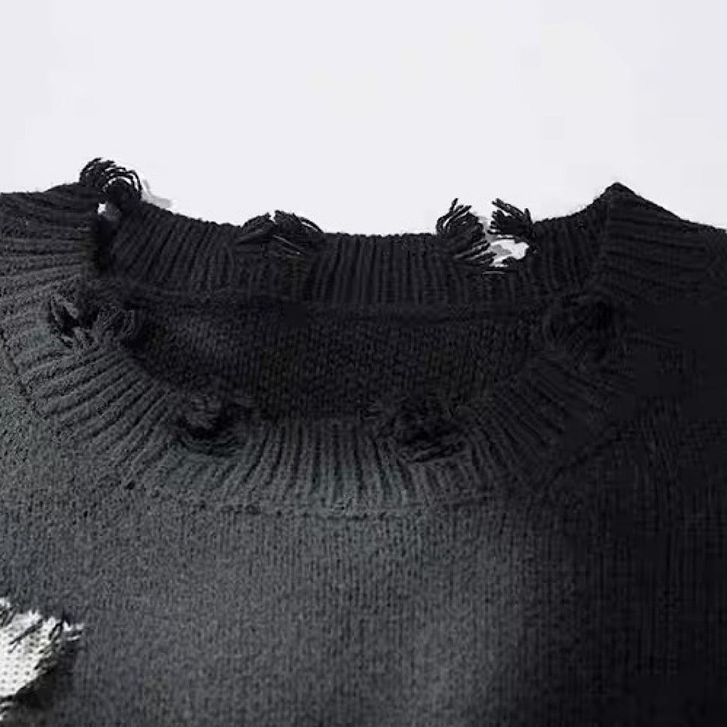 Random wash and cross design fully distressed knit sweater  OR1025