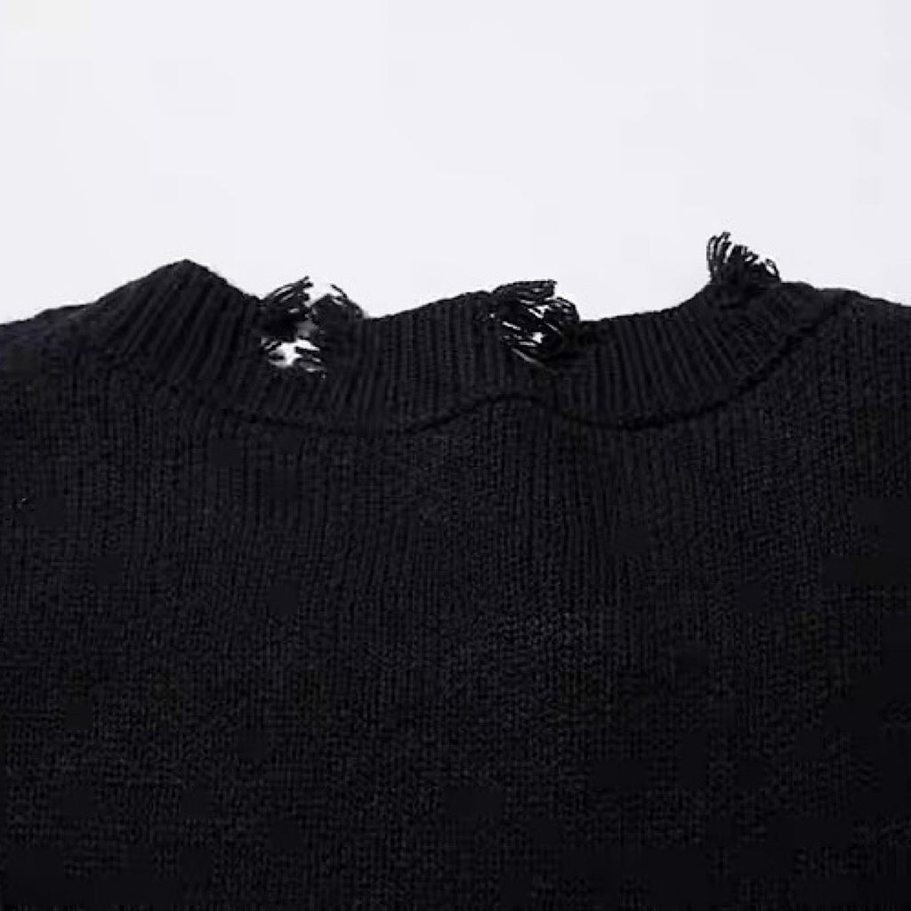 Random wash and cross design fully distressed knit sweater  OR1025