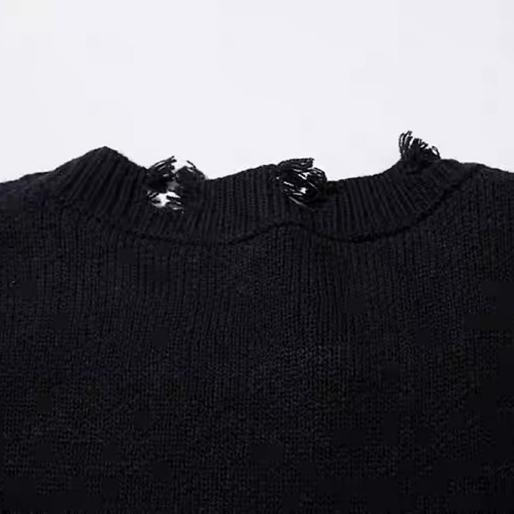 Random wash and cross design fully distressed knit sweater  OR1025