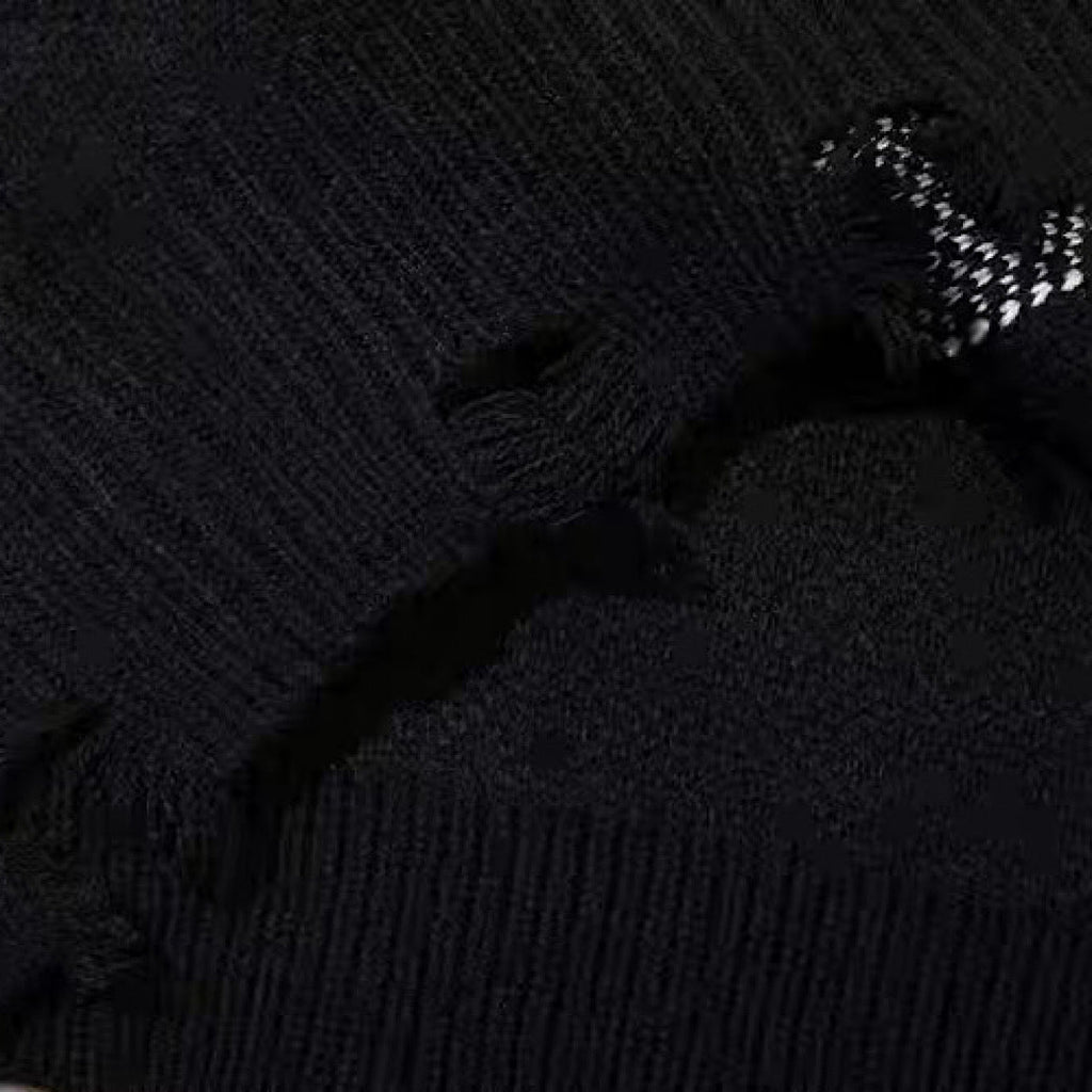 Random wash and cross design fully distressed knit sweater  OR1025