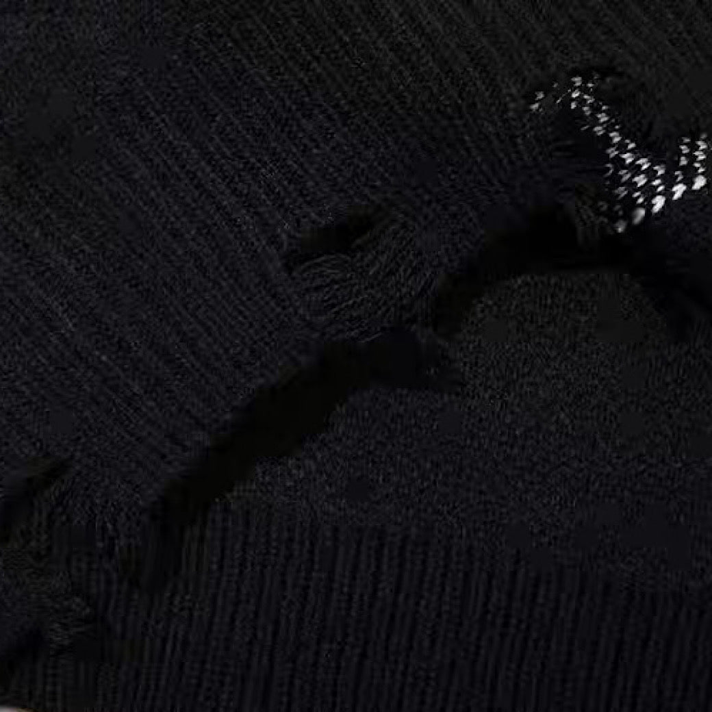 Random wash and cross design fully distressed knit sweater  OR1025